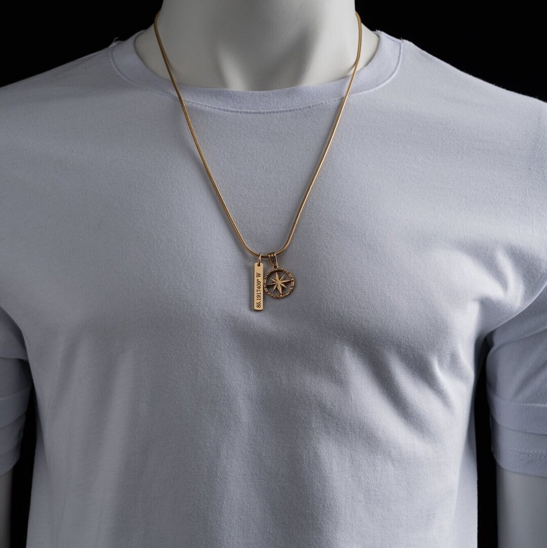 SILVER Custom Compass Necklace Engraved Custom Necklace for Men
