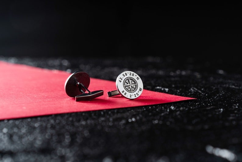 Compass Coordinate Cufflinks: Custom Longitude Latitude, Nautical Men's Gift, Unique Sailor Jewelry, Silver Navigator Accessory image 9