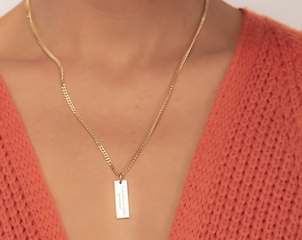 Custom Bar Necklace - Dainty Vertical Bar Necklace - Custom Black, Rose Gold, Silver, Gold Bar Necklace - Personalized Nameplate