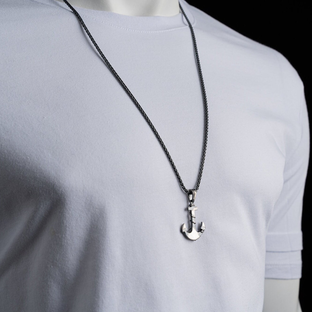 Silver Anchor Necklace Sailor Men Necklace Anchor Pendant Handmade