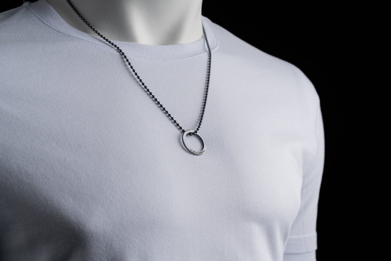 Mens Ring Necklace Sterling Silver Black Rhodium ENGRAVED CUSTOM NECKLACE for Men Mens Necklace Custom Men Necklace Men's necklaces image 2
