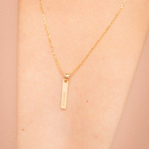 Vertical Bar Necklace - Engraved Custom Name Necklace -