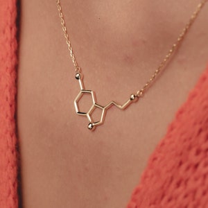 Personalized Serotonin Molecule Necklace Silver Molecule Necklace Gold Serotonin Necklace Gift Science, Science Jewelry-Happiness Gift image 6
