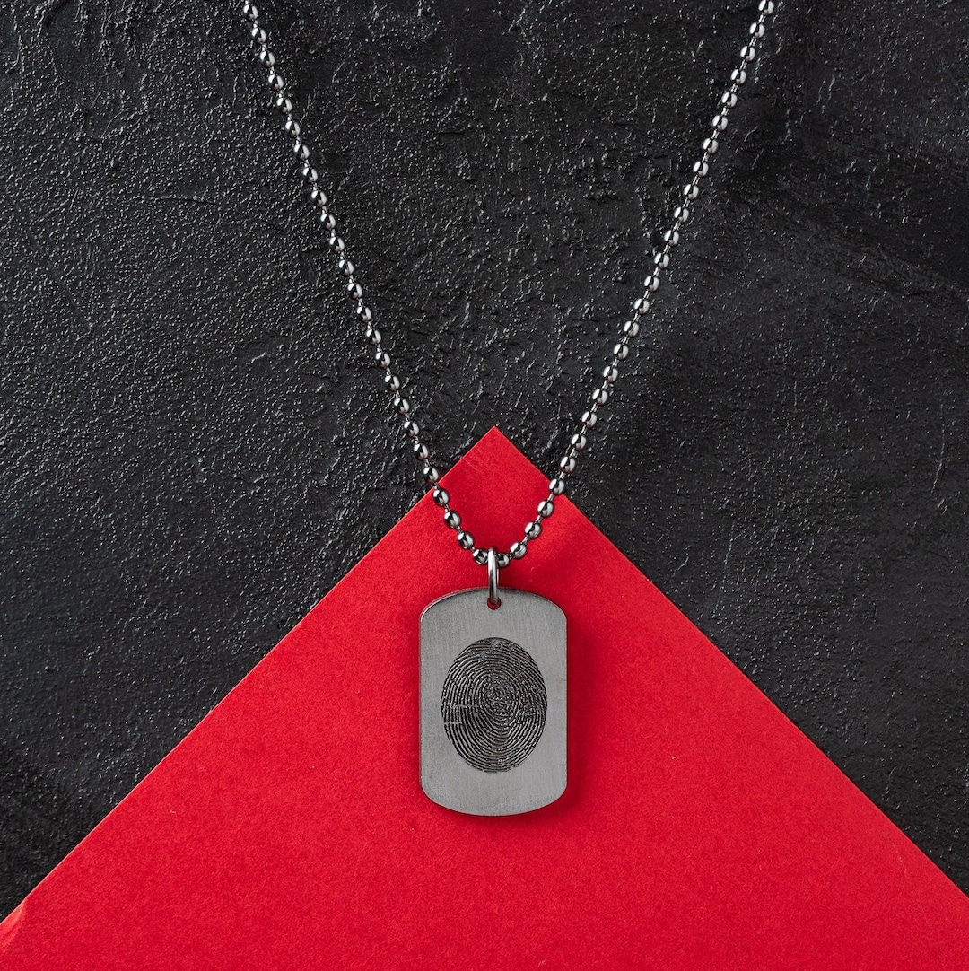 Fingerprint Mens Necklace Custom Fingerprint Necklace Custom Bar
