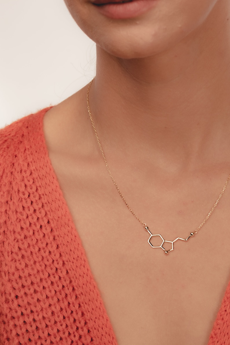 Personalized Serotonin Molecule Necklace Silver Molecule Necklace Gold Serotonin Necklace Gift Science, Science Jewelry-Happiness Gift image 4