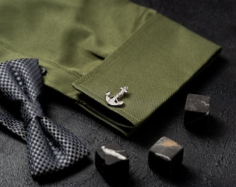 Anchor Cufflinks - Silver Anchor Cuff links - Groom Wedding Cufflinks - Groom cufflinks - Groomsmen gift - Groomsmen Cufflinks - Father Gift