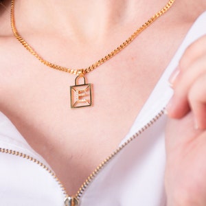 Initial Padlock Necklace in Curb Chain - The Lock Initial Pendant - Gifts for Her