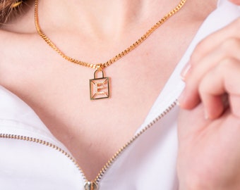 Initial Padlock Necklace in Curb Chain - The Lock Initial Pendant - Gifts for Her