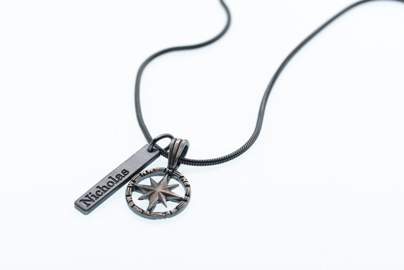 SILVER Custom Compass Necklace Engraved Custom Necklace for Men Personalized Engraved Necklace Mens Bar Necklace image 5