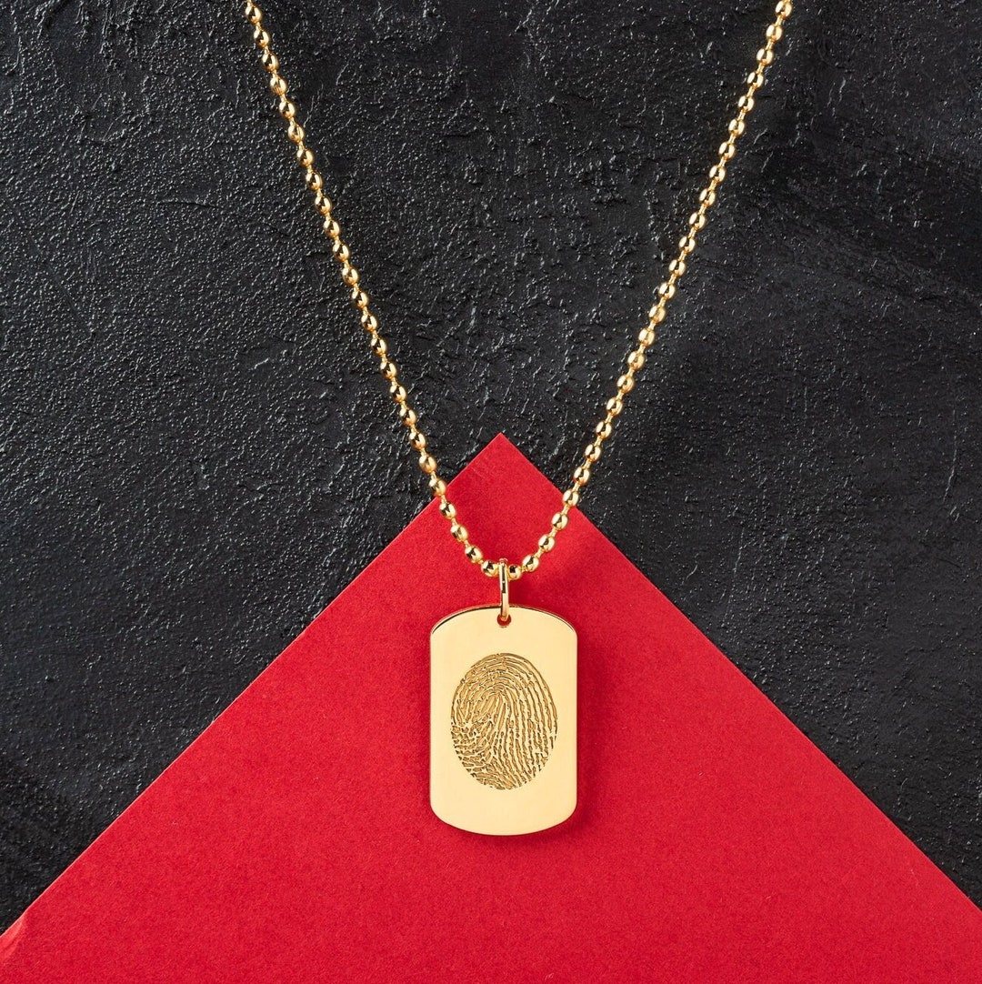 Fingerprint Mens Necklace Custom Fingerprint Necklace Custom Bar