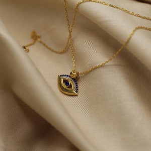 Massiv Gold Evil Eye Halskette - 925K Sterling Silber - 18K Gold, 18K Rose Gold Vermeil Evil Eye Halskette - Geschenk für Sie - Weihnachtsgeschenk