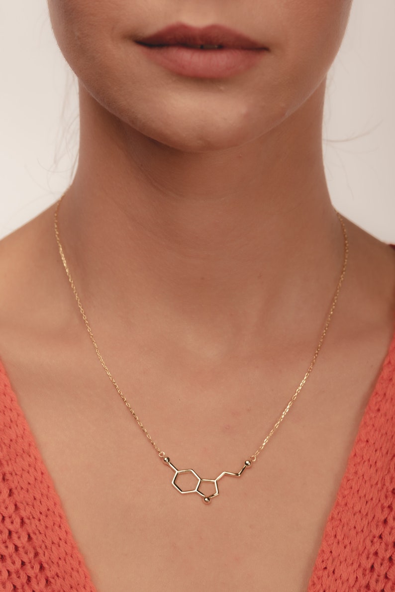 Personalisierte Serotonin Molekül Halskette Silber Molekül Halskette Gold Serotonin Halskette Geschenk Wissenschaft, Wissenschaft Schmuck-Glücksgeschenk Bild 2