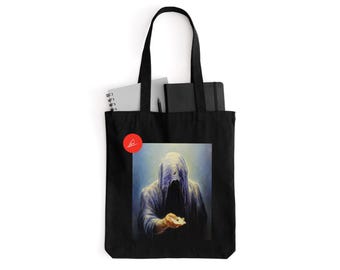 Baumwolltasche mit Don't be afraid - surreales Gemälde von Mariusz Lewandowski auf Shopper, für Shopping, Fitnessstudio, Schule, Gothicstyle
