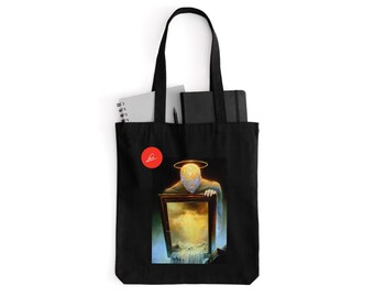 Baumwolltasche mit Demiurg - surreales Gemälde von Mariusz Lewandowski auf Shopper, perfekt für das Einkaufen, Fitnessstudio, Schule, Goth-Stil