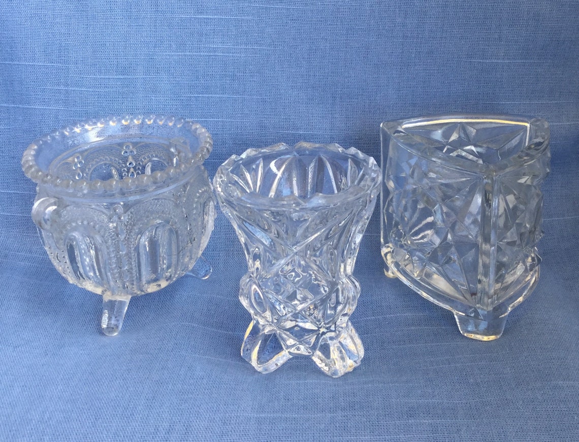 Vintage Threelegged Clear Glass Crystal Toothpick Holders Etsy