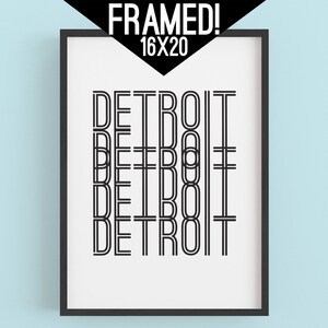 Framed Detroit Typography Art Print, Modern Black and White Wall Decor, Minimalist Art Poster for Home, Office, or Dorm Decor