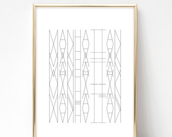 Manhattan New York Abstract Black and White Art Print Wall Art Poster Print Typography Art Home Decor