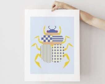 Original Scarab Beetle DIGITAL DOWNLOAD – Colorful Insect Printable Wall Art, Modern Bug Poster for Kids Room, Office, or Gallery Wall Decor
