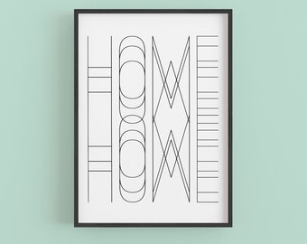 Home Scandi Wall Art Poster Print Black and White Modern Typography Dorm, Entry Way, Living Room Decor