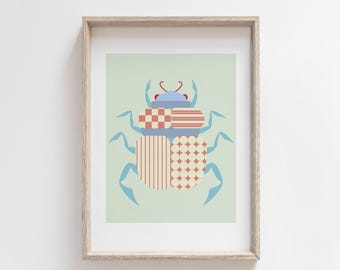 Original Scarab Beetle DIGITAL DOWNLOAD – Colorful Insect Printable Wall Art, Modern Bug Poster for Office, Kids Room, or Gallery Wall Decor