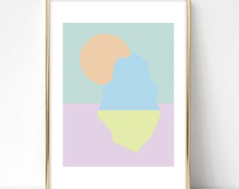 Original Abstract Iceberg Sunset DIGITAL DOWNLOAD – Geometric Modern Printable Wall Art, Pastel Color Poster for Home, Office, or Dorm Decor