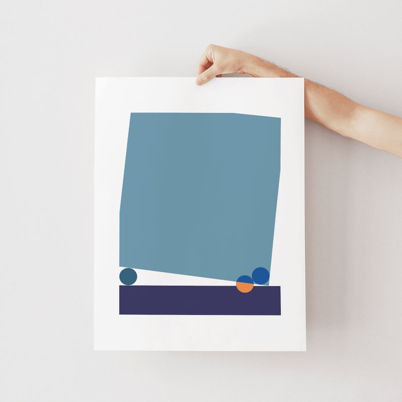 Blue Mid Century Modern Abstract Art Print Minimalist Scandanavian Wall Decor, Geometric Scandi Art Poster for Home, Office, or Dorm Decor image 8