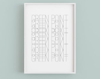 Green Point Brooklyn Black and White Abstract Art Poster Print Typography Art Dorm Decor Wall Art Prints Wall Decor