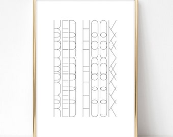 Red Hook Brooklyn Modern Black and White Art Minimalist Poster Print Home Decor Wall Art Print