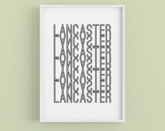 Lancaster Typography Art Poster Print Dorm Decor Black and White Wall Art Prints Home Decor