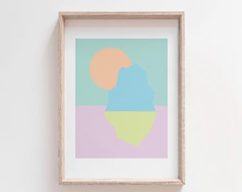 Original Abstract Colorful Iceberg Sunset Wall Art Print – Geometric Modern Poster for Home, Office, or Dorm Decor – Physical Art Print