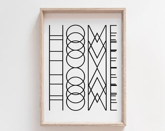 HOME Black and White Wall Art Print – Modern Abstract Typography Poster for Minimalist Home Decor