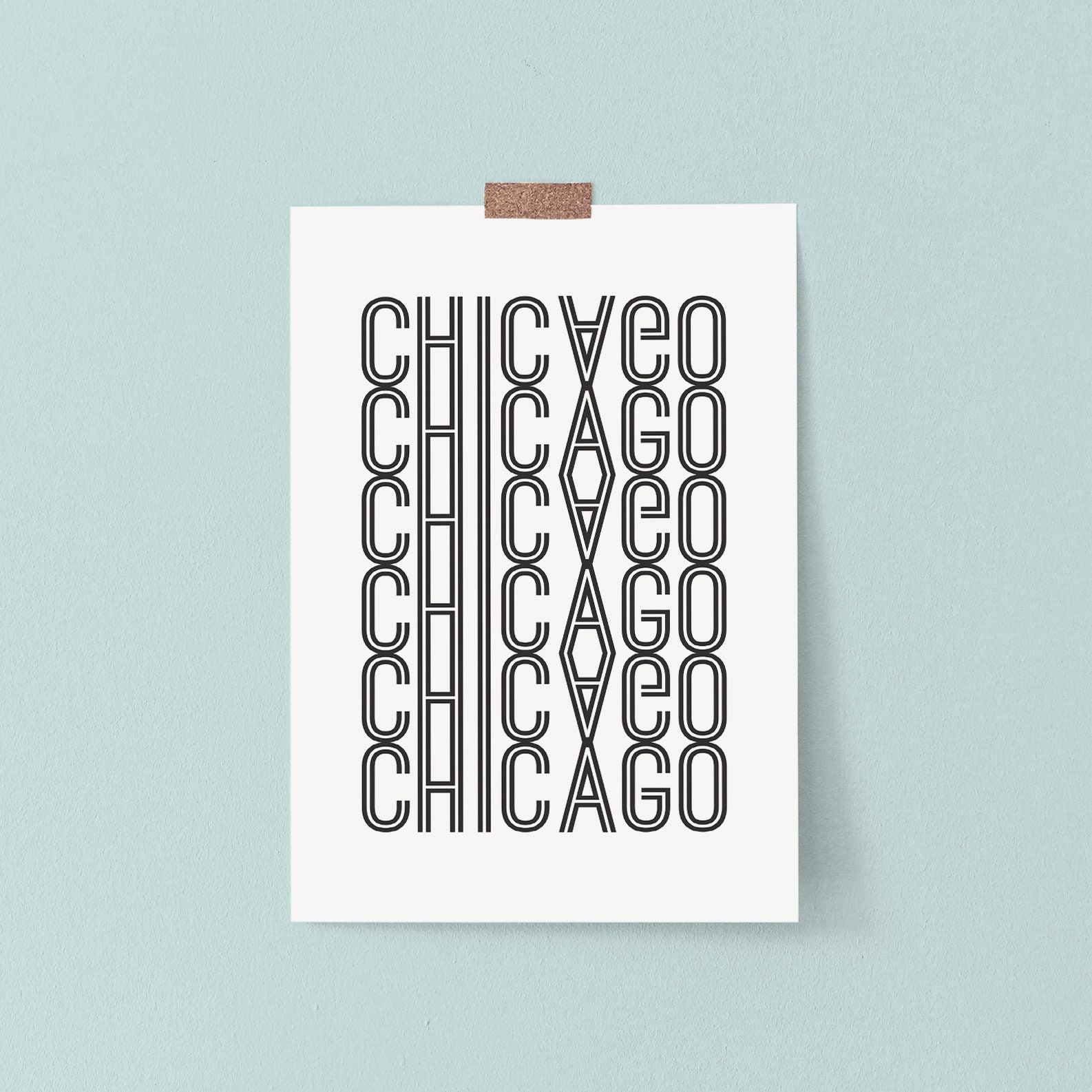 Chicago Modern Art Typography Print Black and White Wall Etsy
