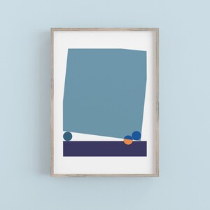 Blue Mid Century Modern Abstract Art Print Minimalist Scandanavian Wall Decor, Geometric Scandi Art Poster for Home, Office, or Dorm Decor image 4