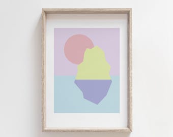 Original Abstract Iceberg Sunset DIGITAL DOWNLOAD – Geometric Modern Printable Wall Art, Colorful Poster for Home, Office, or Dorm Decor