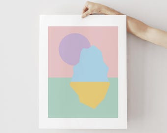 Original Abstract Iceberg Sunset DIGITAL DOWNLOAD – Geometric Modern Printable Wall Art, Bright Pastel Color Poster for Home, or Dorm Decor