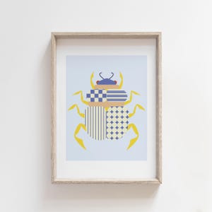 Original Scarab Beetle Art Print – Colorful Blue Insect Wall Art, Modern Geometric Bug Poster for Kids Room, Office, Gallery Wall Home Decor