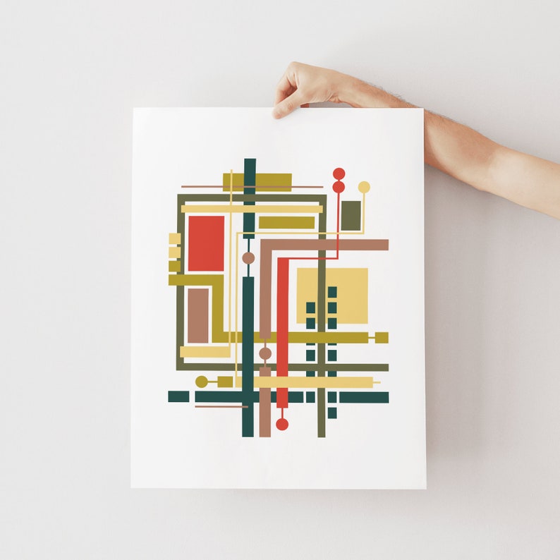 Geek Gift Abstract Art Print, Mid Century Modern Wall Art Poster, Geometric Home, Office, or Dorm Decor image 4