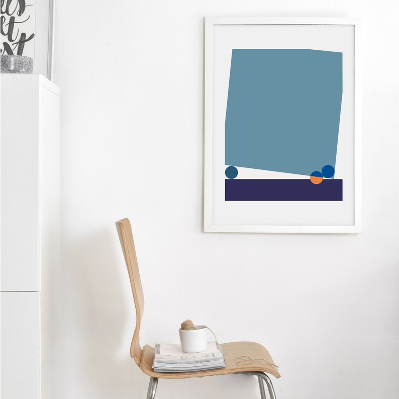 Blue Mid Century Modern Abstract Art Print Minimalist Scandanavian Wall Decor, Geometric Scandi Art Poster for Home, Office, or Dorm Decor image 6