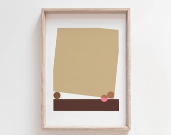 Impresión de arte abstracto moderno de mediados del siglo neutro, cartel de arte de pared minimalista escandinavo, casa geométrica Scandi, dormitorio o decoración de pared de oficina