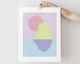 Original Bold Color Abstract Iceberg Sunset Wall Art Print – Geometric Modern Poster for Home, Office, or Dorm Decor – Physical Art Print