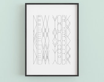 Affiche d'art noir et blanc minimaliste New York à imprimer TÉLÉCHARGEMENT NUMÉRIQUE Décoration murale Art numérique Impressions d'art mural