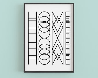 Home Typography Wall Art – Mid Century Modern Black and White Poster, Digital Download for Home Decor