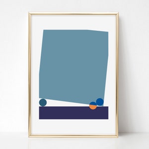 Blue Mid Century Modern Abstract Art Print Minimalist Scandanavian Wall Decor, Geometric Scandi Art Poster for Home, Office, or Dorm Decor image 5