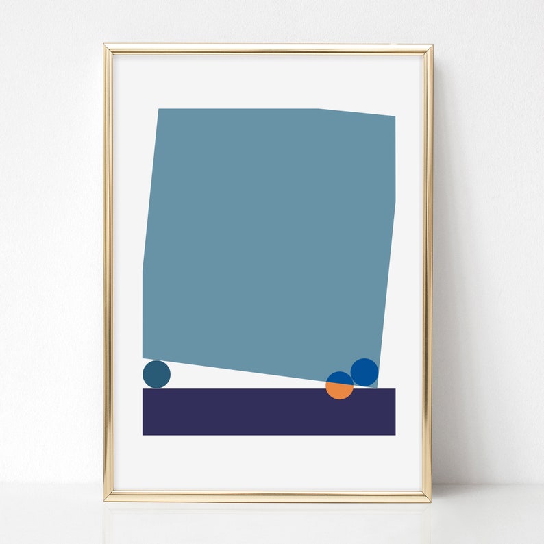 Blue Mid Century Modern Abstract Art Print Minimalist Scandanavian Wall Decor, Geometric Scandi Art Poster for Home, Office, or Dorm Decor image 5