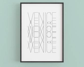 Venice Modern Black and White Abstract Typography Art Home Decor Prints Wall Art Bedroom Decor