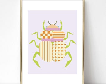 Original Scarab Beetle DIGITAL DOWNLOAD – Colorful Insect Printable Wall Art, Modern Bug Poster for Kids Room, Office, or Dorm Decor