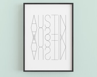 Austin abstracto negro y blanco minimalista tipografía arte cartel cartel pared decoración pared arte impresión oficina decoración