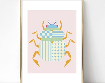 Original Scarab Beetle DIGITAL DOWNLOAD – Colorful Insect Printable Wall Art, Modern Bug Poster for Dorm, Office, or Gallery Wall Decor