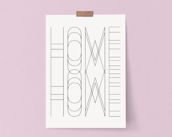 Home Scandi Wall Art Poster Print Black and White Modern Typography Dorm, Entry Way, Living Room Decor