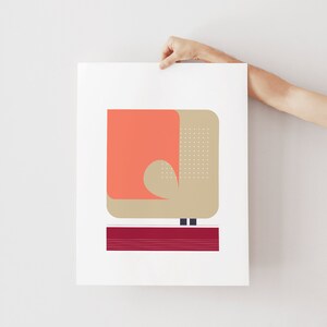 Abstract Mid Century Modern Wall Art Poster, Printable DIGITAL DOWNLOAD Home Decor, Coral & Burgundy Geometric Dorm Decor